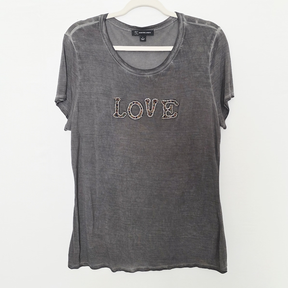 International Concepts Embellished Love Letters Short Sleeves Tee Women's Size L - Picture 1 of 5